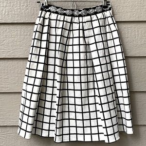 Endless Rose Fit and Flare Skirt Embellished Beaded Waistband Windowpane Print